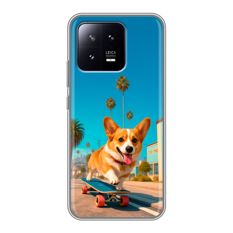 Силиконовый чехол на Xiaomi 13 с принтом Корги на скейте Силиконовый чехол на Xiaomi 13 с принтом Корги на скейте