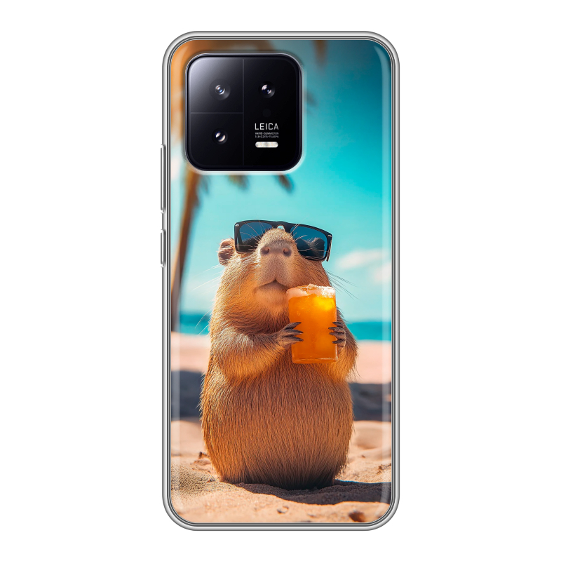 Силиконовый противоударный чехол на Xiaomi 13 с принтом Капибара Силиконовый противоударный чехол на Xiaomi 13 с принтом Капибара
