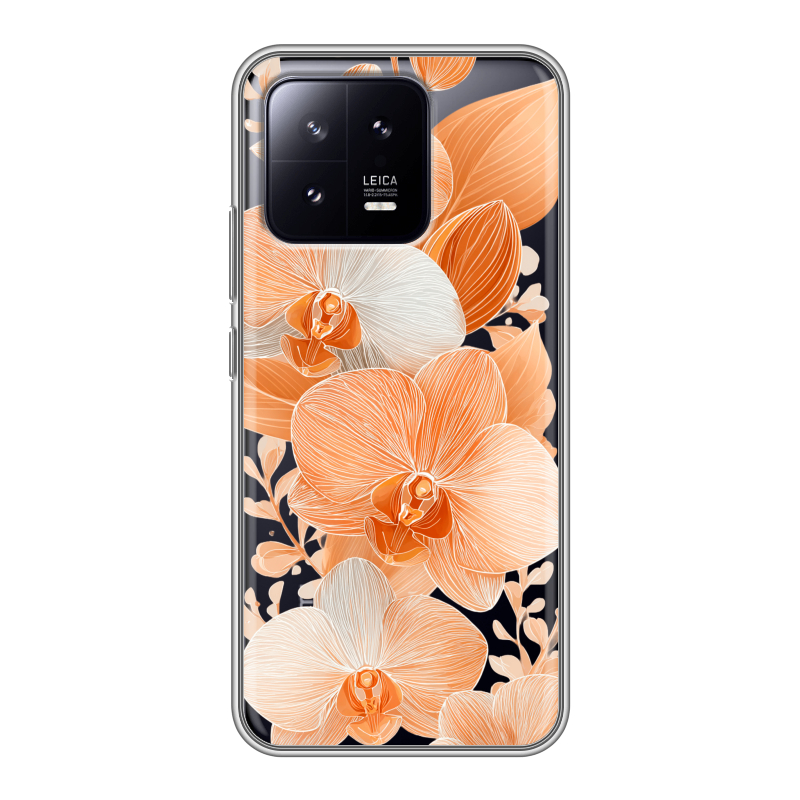 Силиконовый чехол на Xiaomi 13 с принтом Бежевые цветы Силиконовый чехол на Xiaomi 13 с принтом Бежевые цветы