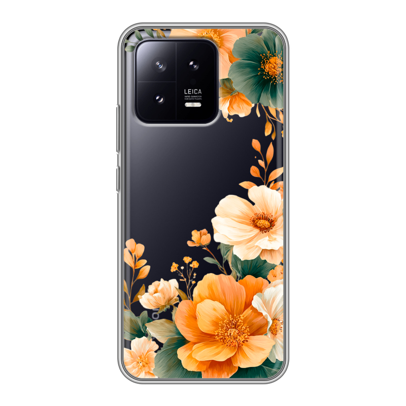 Силиконовый противоударный чехол на Xiaomi 13 с принтом Цветы принт Силиконовый противоударный чехол на Xiaomi 13 с принтом Цветы принт
