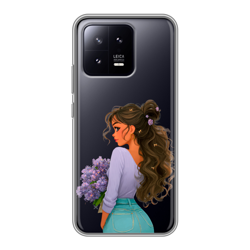 Силиконовый чехол на Xiaomi 13 с принтом девушка цветы Силиконовый чехол на Xiaomi 13 с принтом девушка цветы