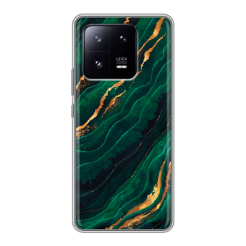 Силиконовый чехол на Xiaomi 13 Pro с принтом Мрамор зеленое золото
