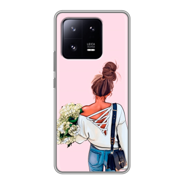 Силиконовый чехол на Xiaomi 13 Pro с принтом Девушка и букет