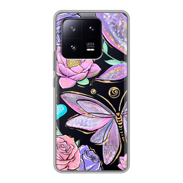 Силиконовый чехол на Xiaomi 13 Pro с принтом Бабочки и цветы