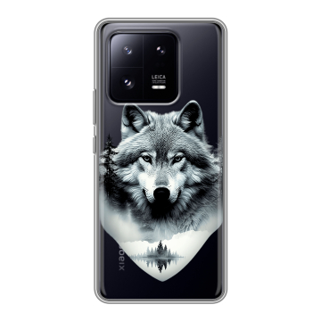 Силиконовый чехол на Xiaomi 13 Pro с принтом Волк в лесу