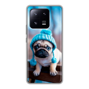 Силиконовый чехол на Xiaomi 13 Pro с принтом Мопс в шапке Силиконовый чехол на Xiaomi 13 Pro с принтом Мопс в шапке