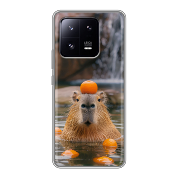 Силиконовый чехол на Xiaomi 13 Pro с принтом Капибара с апельсином Силиконовый чехол на Xiaomi 13 Pro с принтом Капибара с апельсином