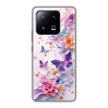 Силиконовый чехол на Xiaomi 13 Pro с принтом цветы бабочки Силиконовый чехол на Xiaomi 13 Pro с принтом цветы бабочки