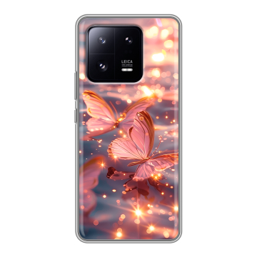 Силиконовый чехол на Xiaomi 13 Pro с принтом бабочки розовые