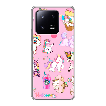 Силиконовый чехол на Xiaomi 13 Pro с принтом розовые единороги Силиконовый чехол на Xiaomi 13 Pro с принтом розовые единороги