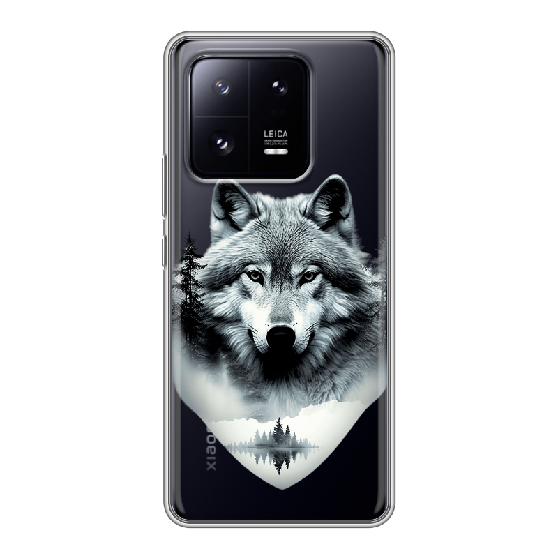 Силиконовый противоударный чехол на Xiaomi 13 Pro с принтом Волк в лесу Силиконовый противоударный чехол на Xiaomi 13 Pro с принтом Волк в лесу