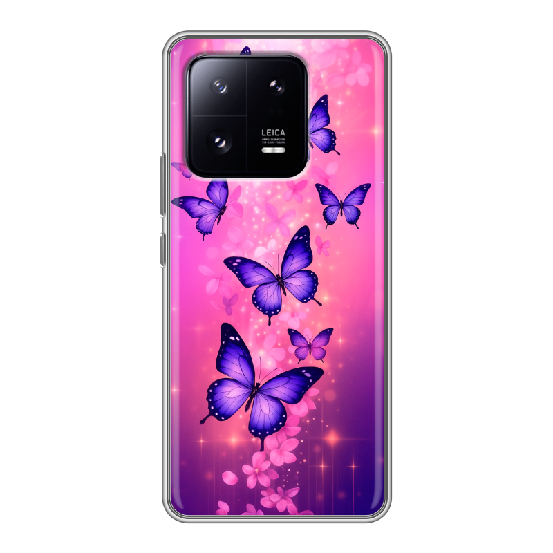 Силиконовый противоударный чехол на Xiaomi 13 Pro с принтом Бабочки Силиконовый противоударный чехол на Xiaomi 13 Pro с принтом Бабочки
