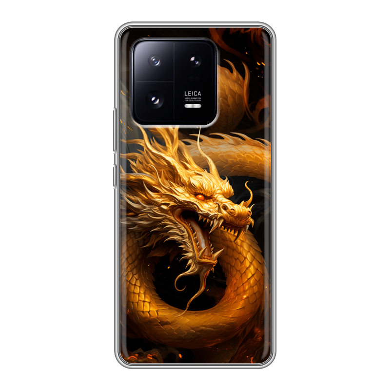 Силиконовый чехол на Xiaomi 13 Pro с принтом Золотой дракон Силиконовый чехол на Xiaomi 13 Pro с принтом Золотой дракон
