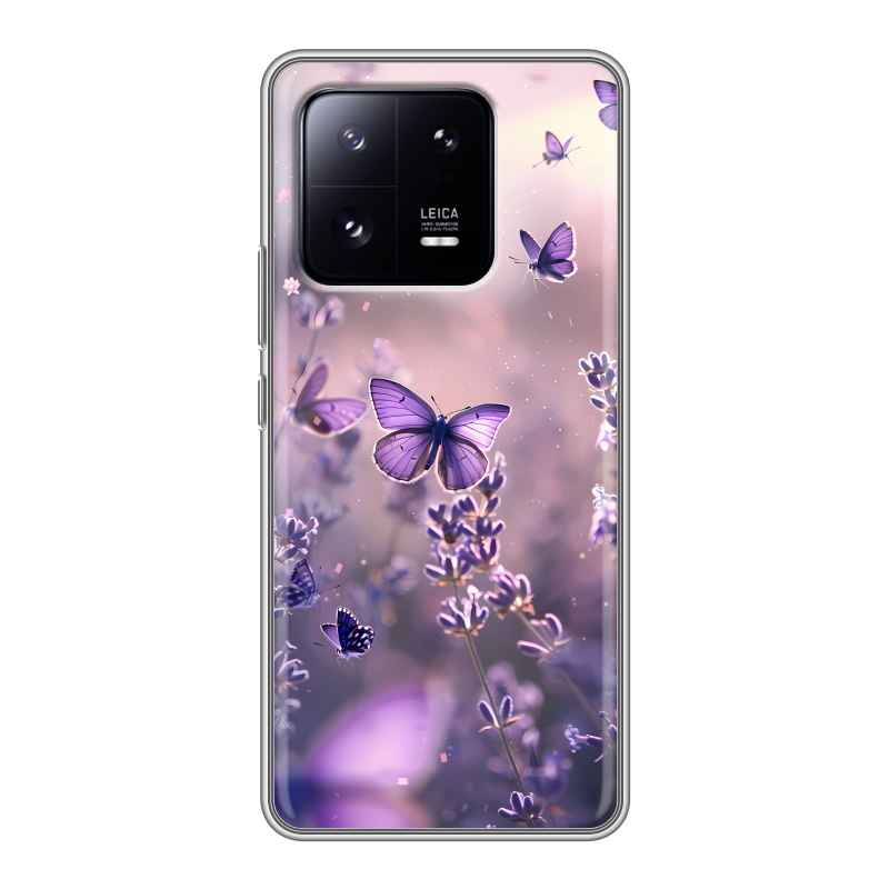 Силиконовый чехол на Xiaomi 13 Pro с принтом бабочки и лаванда Силиконовый чехол на Xiaomi 13 Pro с принтом бабочки и лаванда