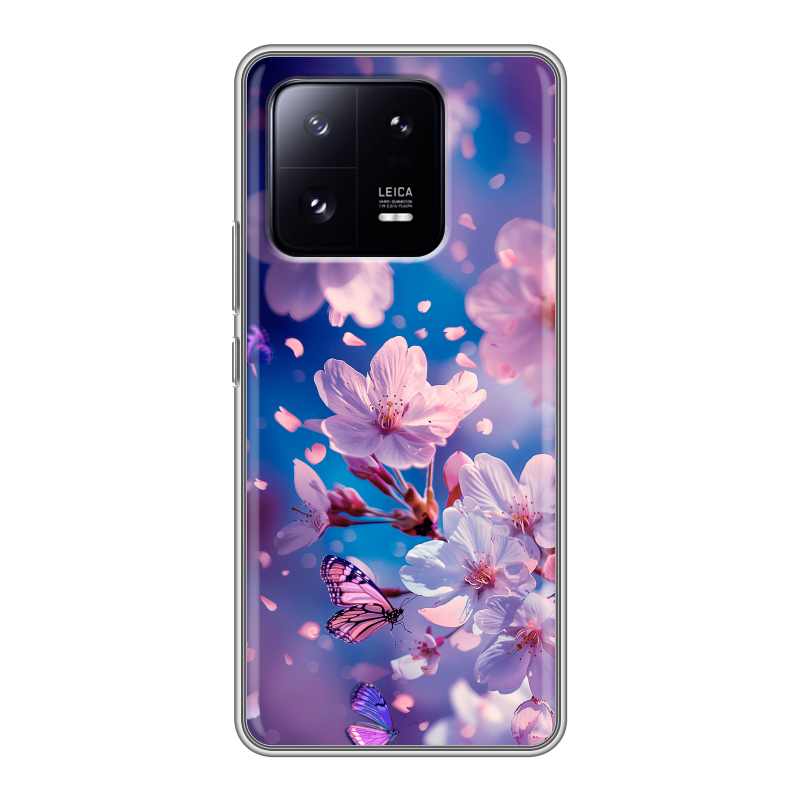 Силиконовый чехол на Xiaomi 13 Pro с принтом цветы бабочки Силиконовый чехол на Xiaomi 13 Pro с принтом цветы бабочки
