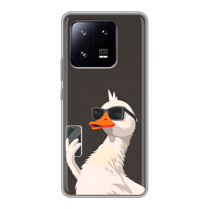 Силиконовый противоударный чехол на Xiaomi 13 Pro с принтом утка в очках Силиконовый противоударный чехол на Xiaomi 13 Pro с принтом утка в очках