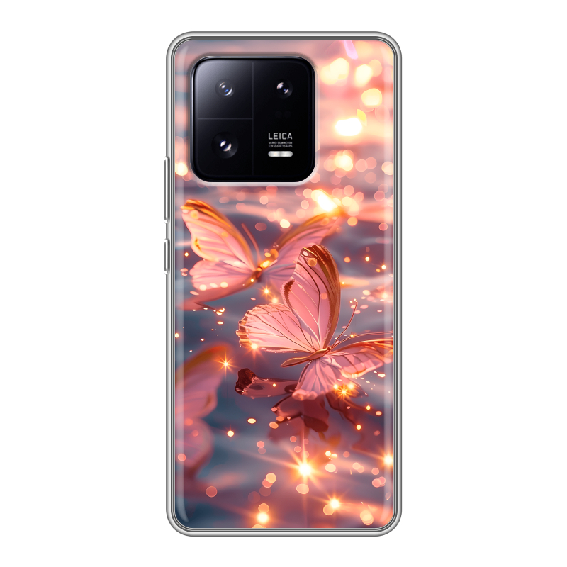 Силиконовый чехол на Xiaomi 13 Pro с принтом бабочки розовые Силиконовый чехол на Xiaomi 13 Pro с принтом бабочки розовые