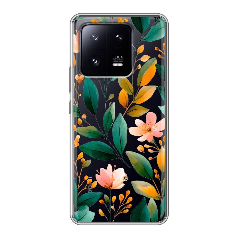 Силиконовый чехол на Xiaomi 13 Pro с принтом Цветы паттерн Силиконовый чехол на Xiaomi 13 Pro с принтом Цветы паттерн