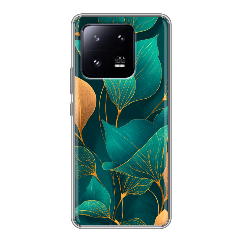 Силиконовый чехол на Xiaomi 13 Pro с принтом Листья и золото Силиконовый чехол на Xiaomi 13 Pro с принтом Листья и золото