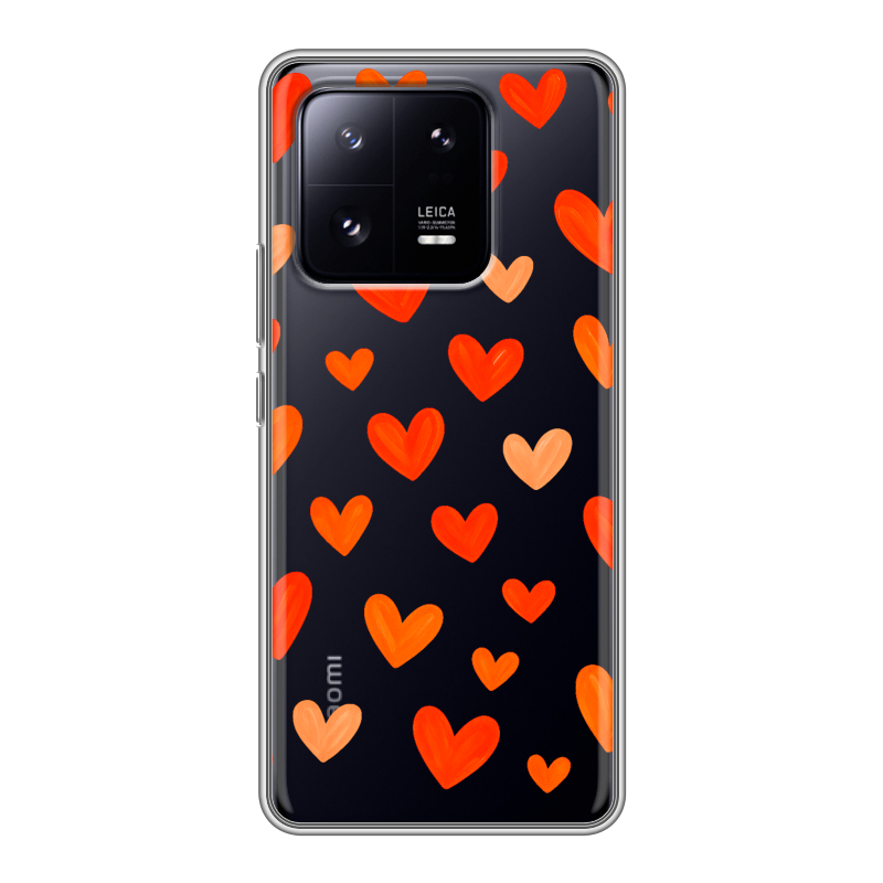 Силиконовый противоударный чехол на Xiaomi 13 Pro с принтом Сердечки Силиконовый противоударный чехол на Xiaomi 13 Pro с принтом Сердечки