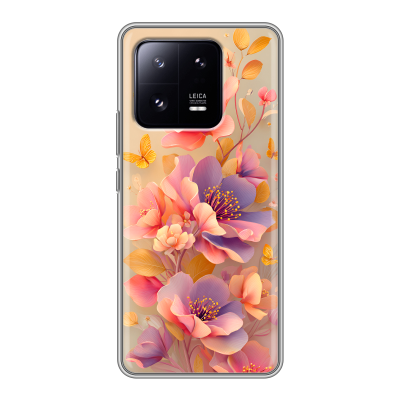 Силиконовый чехол на Xiaomi 13 Pro с принтом Цветы и бабочки Силиконовый чехол на Xiaomi 13 Pro с принтом Цветы и бабочки