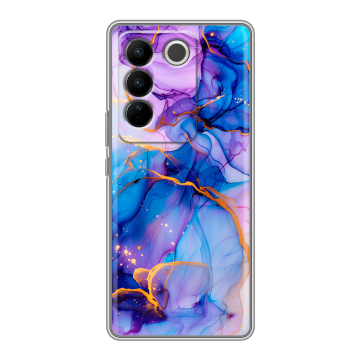 Силиконовый чехол на Vivo V27 с принтом синий мрамор Силиконовый чехол на Vivo V27 с принтом синий мрамор