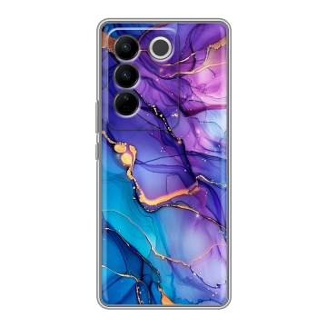 Силиконовый чехол на Vivo V27 с принтом синий мрамор Силиконовый чехол на Vivo V27 с принтом синий мрамор