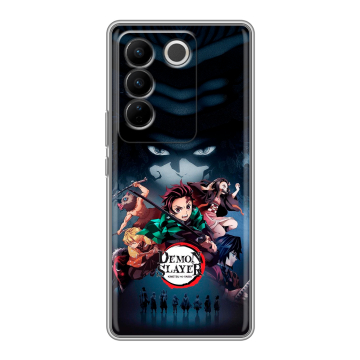 Силиконовый чехол на Vivo V27 с принтом Demon Slayer Клинок рассекающий демонов Силиконовый чехол на Vivo V27 с принтом Demon Slayer Клинок рассекающий демонов