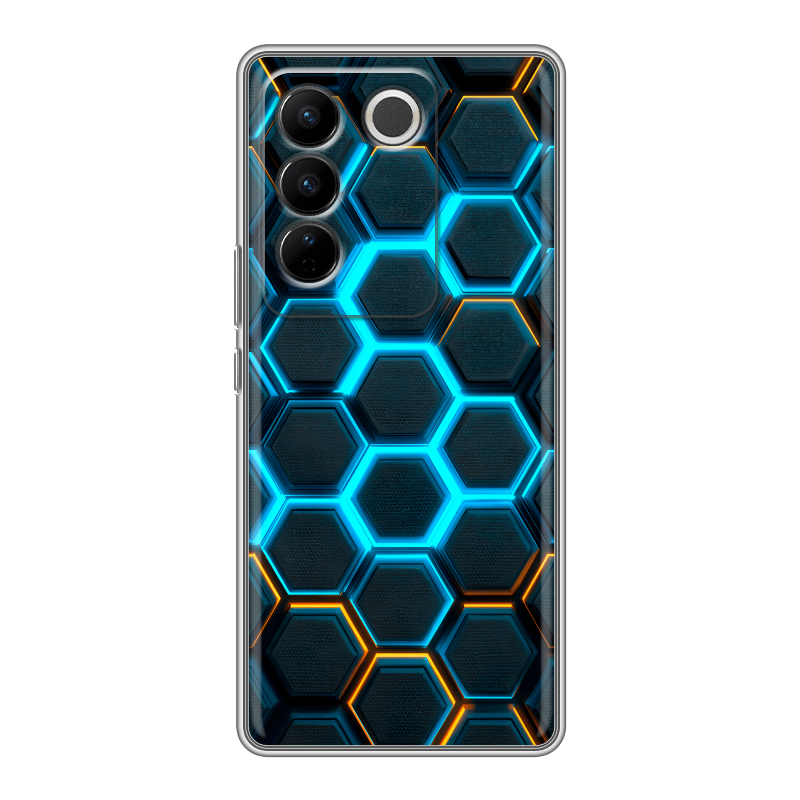 Силиконовый противоударный чехол на Vivo V27 с принтом Неоновые соты Силиконовый противоударный чехол на Vivo V27 с принтом Неоновые соты