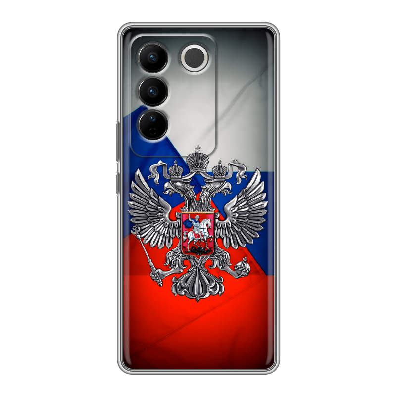 Силиконовый противоударный чехол на Vivo V27 с принтом Флаг России Силиконовый противоударный чехол на Vivo V27 с принтом Флаг России