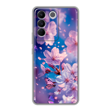 Силиконовый чехол на Vivo V27e с принтом цветы бабочки