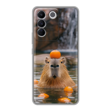 Силиконовый чехол на Vivo V27e с принтом Капибара с апельсином Силиконовый чехол на Vivo V27e с принтом Капибара с апельсином