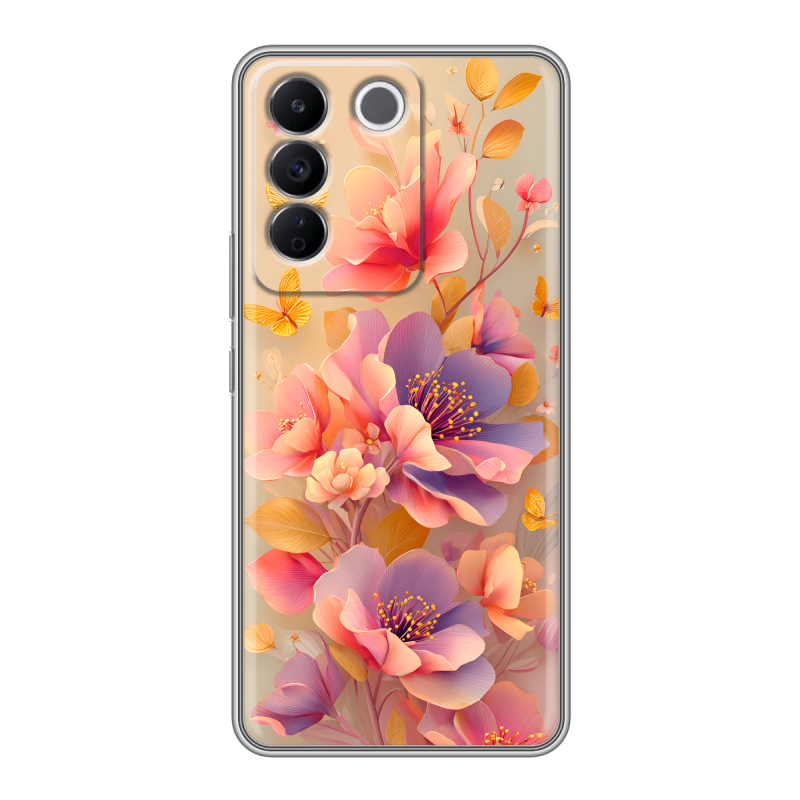 Силиконовый чехол на Vivo V27e с принтом Цветы и бабочки Силиконовый чехол на Vivo V27e с принтом Цветы и бабочки