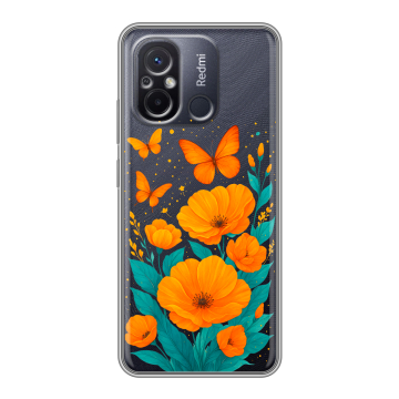 Силиконовый чехол на Xiaomi RedMi 12C с принтом цветы бабочки