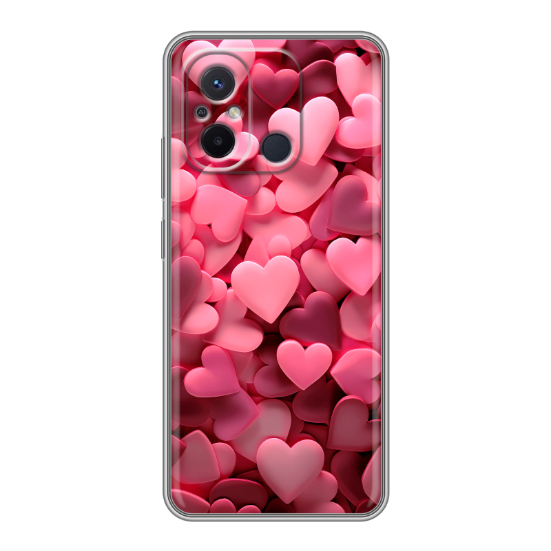 Силиконовый чехол на Xiaomi RedMi 12C с принтом розовые сердечки Силиконовый чехол на Xiaomi RedMi 12C с принтом розовые сердечки