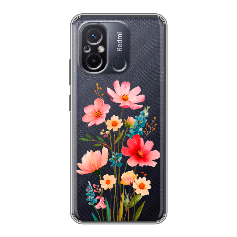 Силиконовый чехол на Xiaomi RedMi 12C с принтом Цветы Силиконовый чехол на Xiaomi RedMi 12C с принтом Цветы