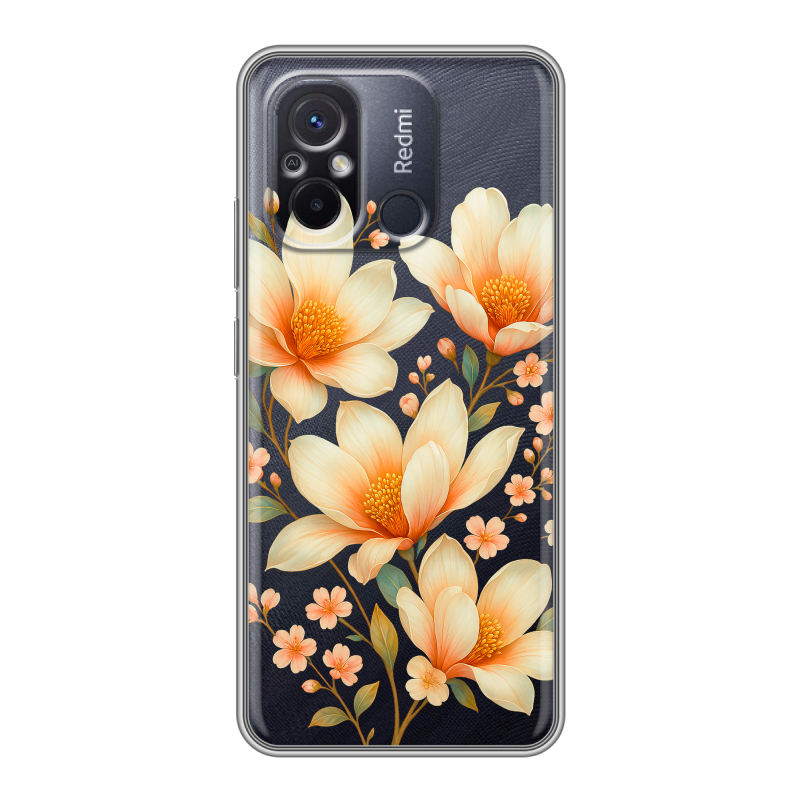 Силиконовый противоударный чехол на Xiaomi RedMi 12C с принтом Цветы Силиконовый противоударный чехол на Xiaomi RedMi 12C с принтом Цветы