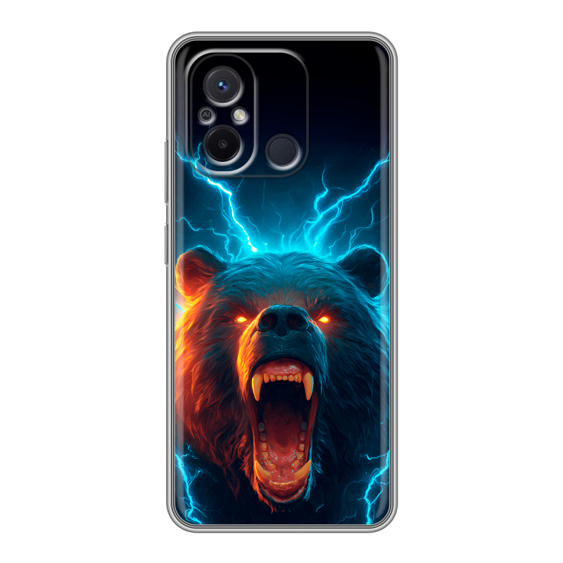 Силиконовый противоударный чехол на Xiaomi RedMi 12C с принтом Медведь Силиконовый противоударный чехол на Xiaomi RedMi 12C с принтом Медведь
