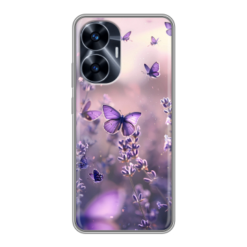 Силиконовый чехол на Realme C55 с принтом бабочки и лаванда Силиконовый чехол на Realme C55 с принтом бабочки и лаванда