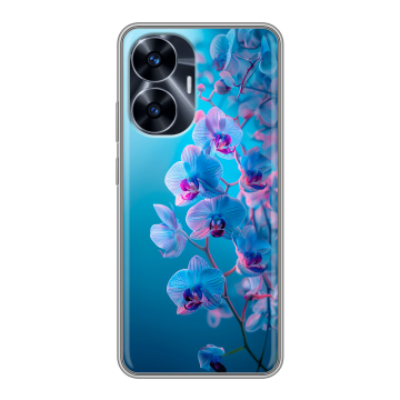 Силиконовый чехол на Realme C55 с принтом голубые орхидеи Силиконовый чехол на Realme C55 с принтом голубые орхидеи