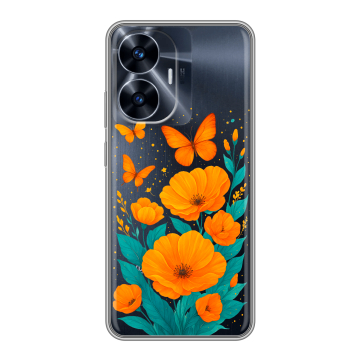 Силиконовый чехол на Realme C55 с принтом цветы бабочки Силиконовый чехол на Realme C55 с принтом цветы бабочки