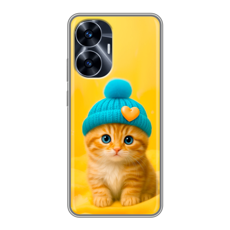 Силиконовый противоударный чехол на Realme C55 с принтом Котенок в шапке Силиконовый противоударный чехол на Realme C55 с принтом Котенок в шапке