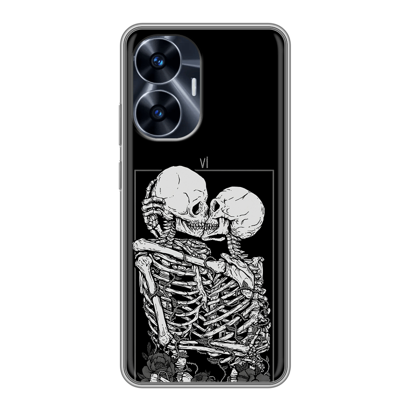 Силиконовый чехол на Realme C55 с принтом Поцелуй скелетов Силиконовый чехол на Realme C55 с принтом Поцелуй скелетов