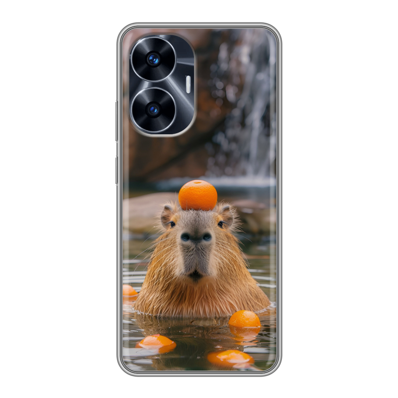 Силиконовый чехол на Realme C55 с принтом Капибара с апельсином Силиконовый чехол на Realme C55 с принтом Капибара с апельсином
