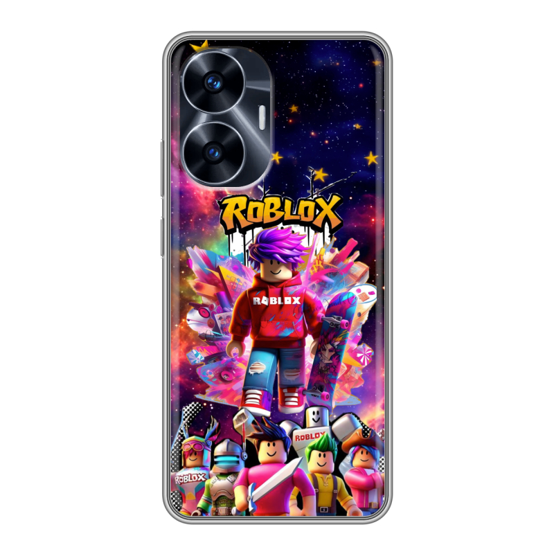 Силиконовый противоударный чехол на Realme C55 с принтом Roblox Роблокс Силиконовый противоударный чехол на Realme C55 с принтом Roblox Роблокс