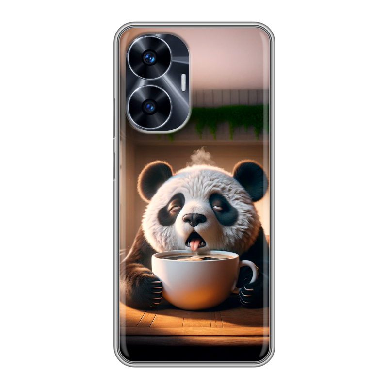 Силиконовый чехол на Realme C55 с принтом смешная панда Силиконовый чехол на Realme C55 с принтом смешная панда