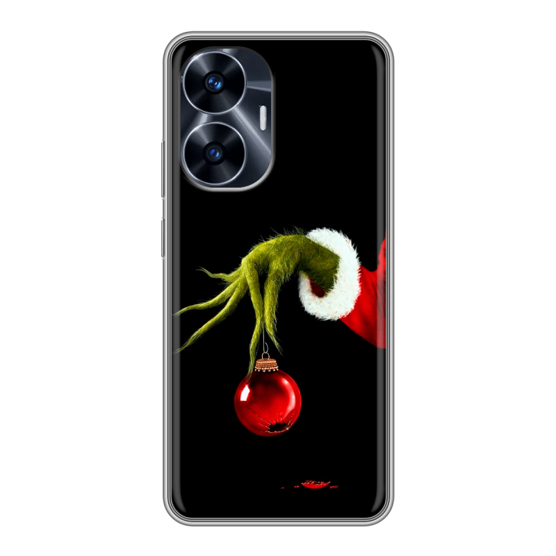 Силиконовый противоударный чехол на Realme C55 с принтом Новый год Гринч Силиконовый противоударный чехол на Realme C55 с принтом Новый год Гринч