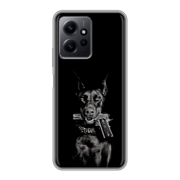 Силиконовый чехол на Xiaomi RedMi Note 12 с принтом Доберман и пистолет Силиконовый чехол на Xiaomi RedMi Note 12 с принтом Доберман и пистолет