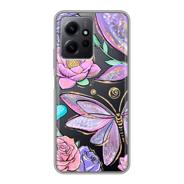 Силиконовый чехол на Xiaomi RedMi Note 12 с принтом Бабочки и цветы Силиконовый чехол на Xiaomi RedMi Note 12 с принтом Бабочки и цветы