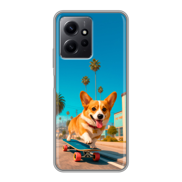 Силиконовый чехол на Xiaomi RedMi Note 12 с принтом Корги на скейте Силиконовый чехол на Xiaomi RedMi Note 12 с принтом Корги на скейте